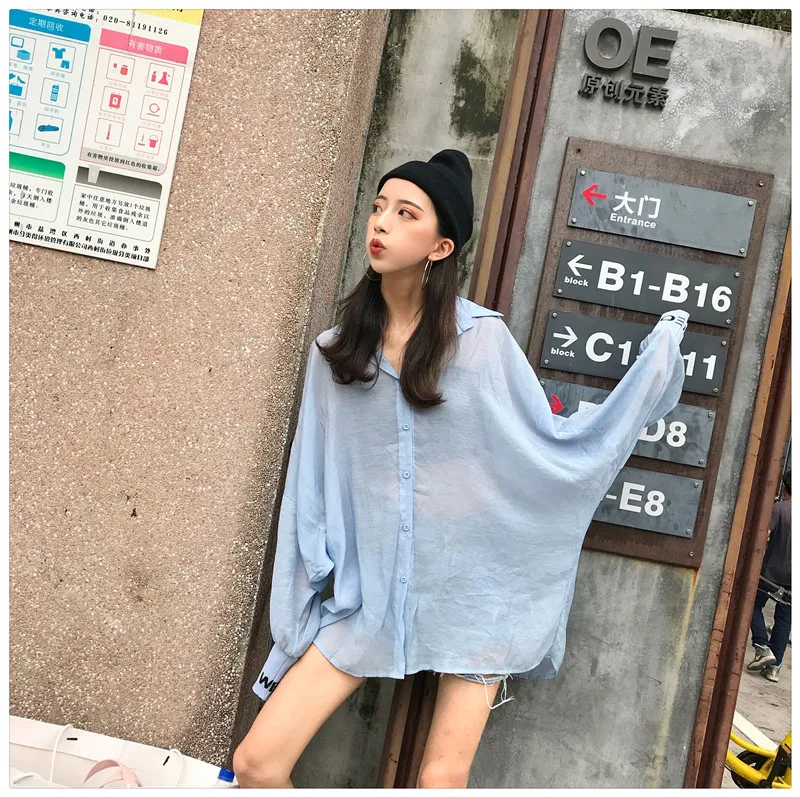 korean fashion new women long sleeve shirts Casual letter chic Button spring autumn hipster tops loose plus size clothes white |