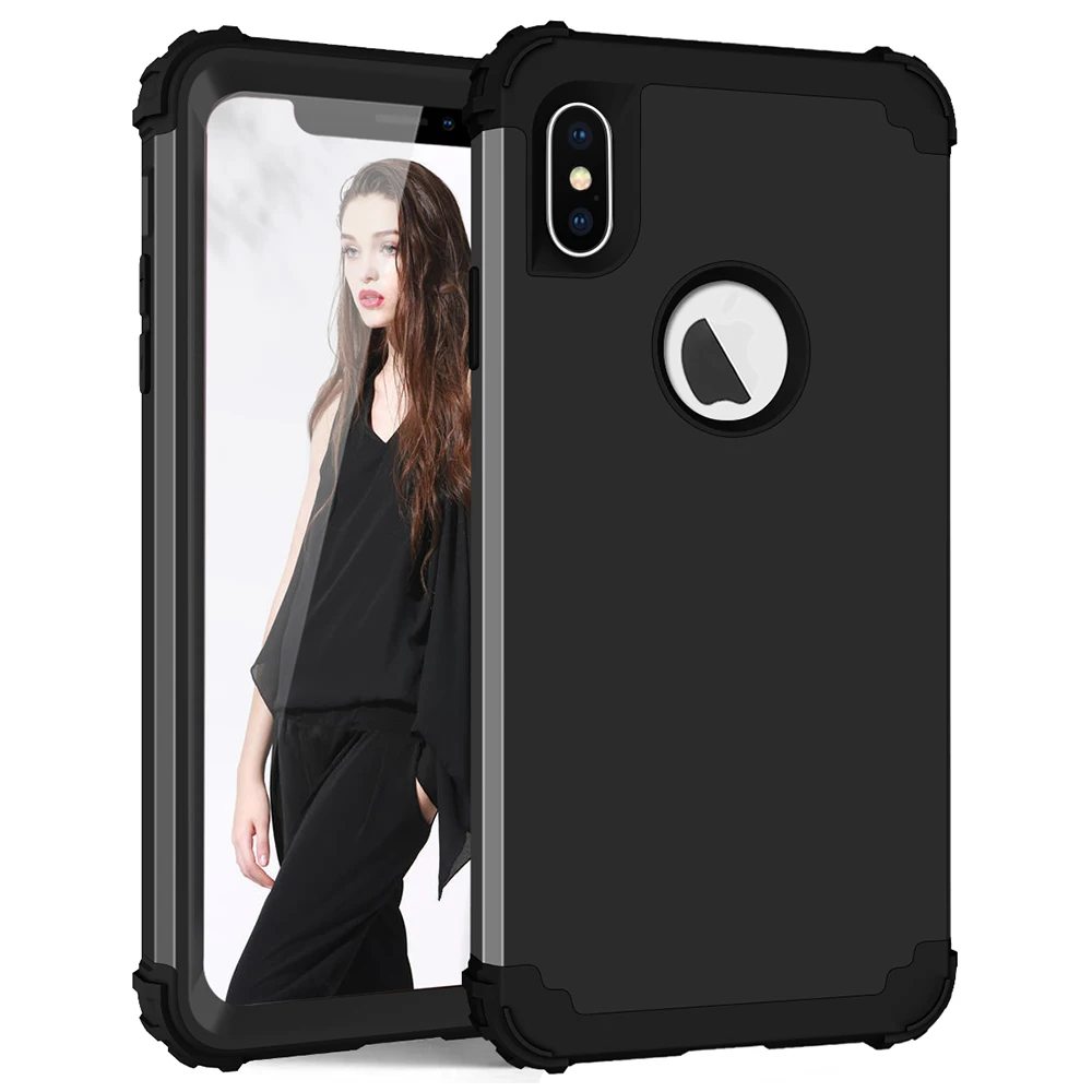 Black Противоударные чехлы для телефонов iPhone X XS Max XR, мягкий силикон и Жесткий ПК, Защитный Прочный чехол для iPhone 6 6s 7 8 Plus - Цвет: Black
