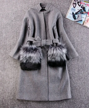 My New In женские зимние пальто куртки осень зима серое шерстяное пальто с мехом Pocekt длинная парка Теплая Верхняя одежда Весна casaco feminino - Цвет: grey