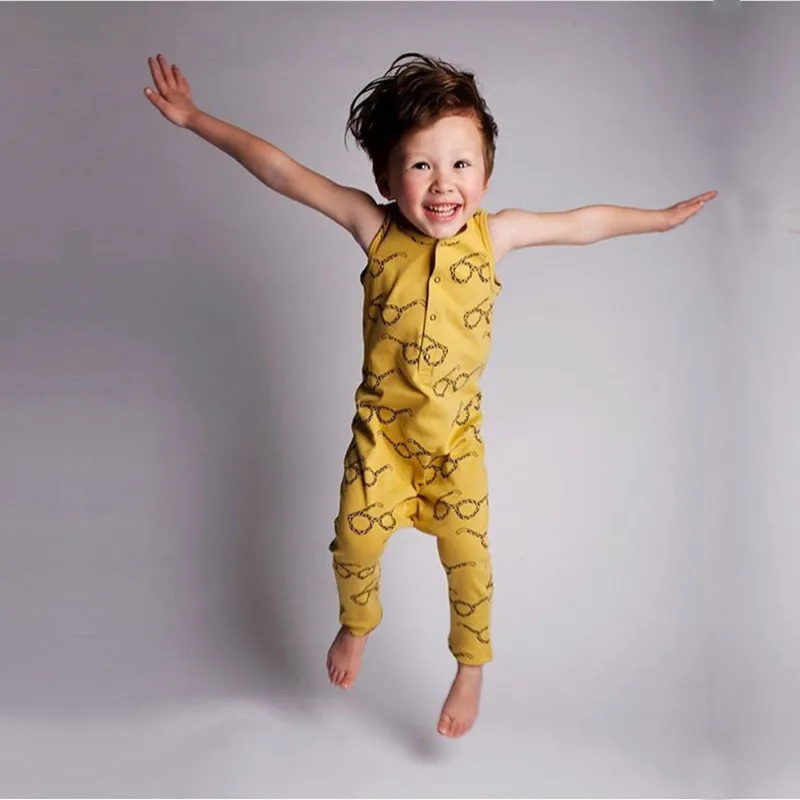YZ118 Newborn Boys Clothes Hot Sales Children Sleeves Overalls Rompers Cotton For Girls Printed Sunglasses Summer | Мать и ребенок