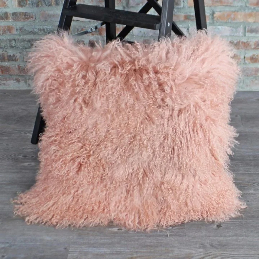 Двухсторонний Диванный светло розовый наволочка из монгольского меха ягненка