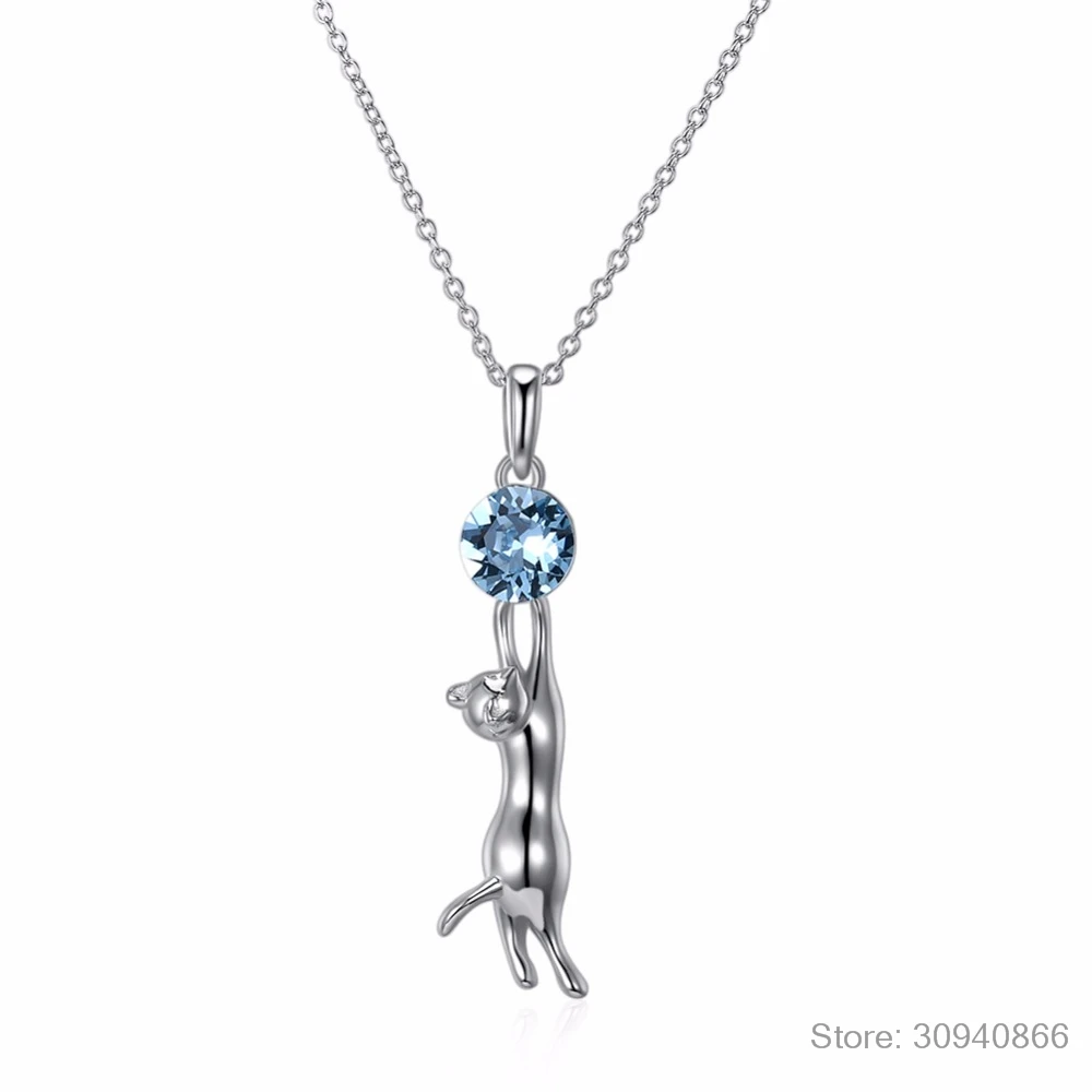 LEKANI кристаллами от Swarovski ожерелье 925 пробы Серебряное Сексуальное кошачье хрустальное ожерелье-подвеска животное длинное ювелирное изделие из бутика