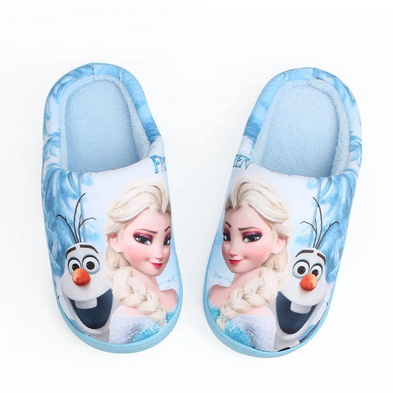 Новинка; обувь Anan Elsa; тапочки для девочек; домашняя зимняя обувь с героями мультфильмов; детские плюшевые тапочки Снежной Королевы; Высококачественная зимняя теплая обувь - Цвет: blue slipper