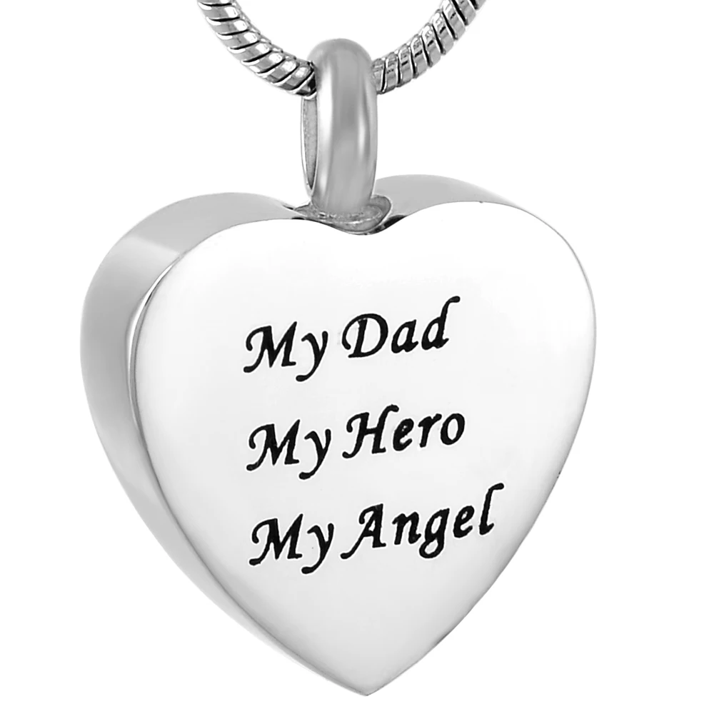 

IJD9788 Free Engraving "My Dad My Hero My Angel " On My Heart Stainless Steel Cremation Urn Ashes Keepsake Memorial Pendant