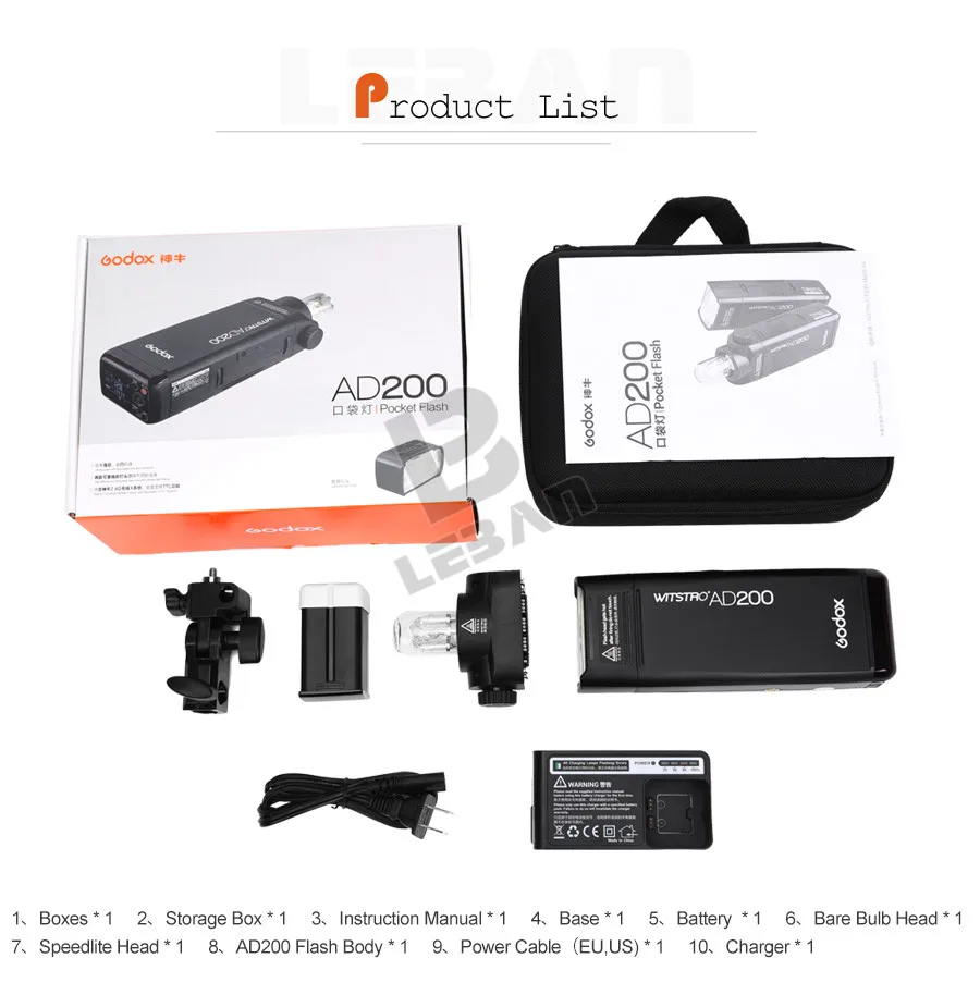 Godox AD200 200Ws GN 60 ttl Высокоскоростная синхронизация стробоскоп Встроенная 2,4G Беспроводная X система с литиевой батареей 2900mAh