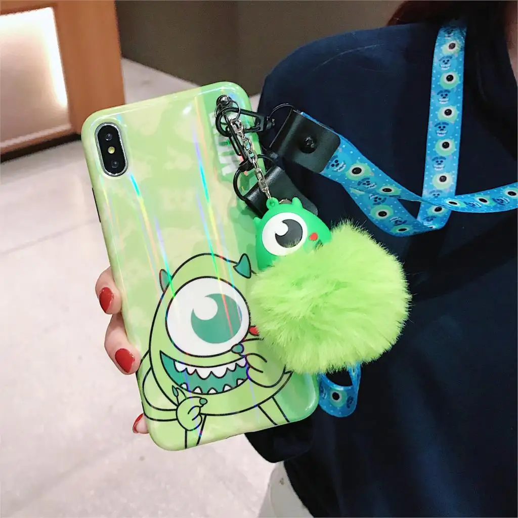 Monsters University cute Disneys Winnie the Poohs Couple Case For iPhone 8 7 6 6s Plus X XR Xs Max With lanyard Doll phone shell |