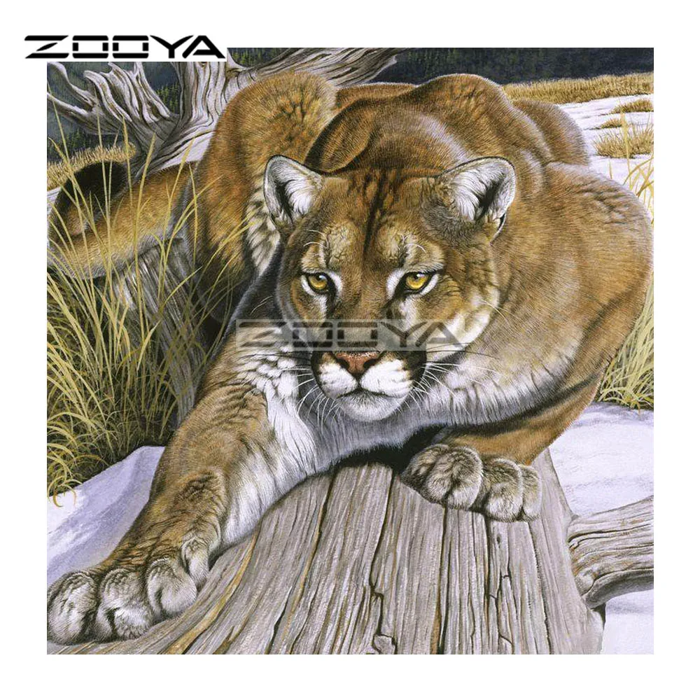 ZOOYA Diamond Embroidery 5D Leopard Tree Dry Grass Animal Painting Cross Stitch Square Rhinestone Mosaic BK871 | Дом и сад