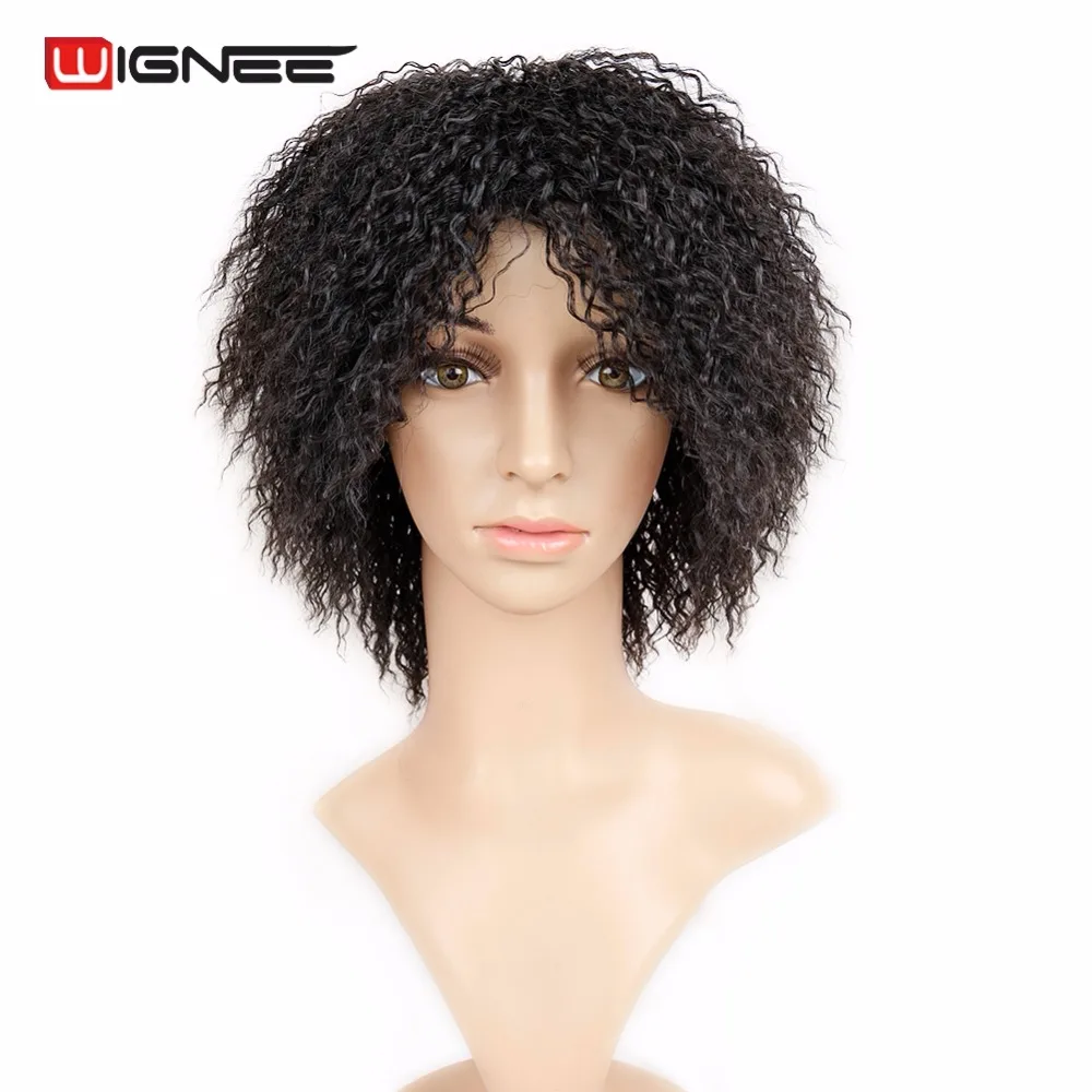Wignee 1" Короткие афро кудрявые вьющиеся синтетические парики для женщин высокая температура бесклеевая афро Perruque косплей боб поддельные волосы парики
