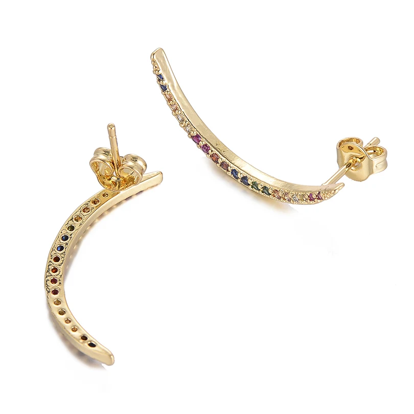 Pipitree Simple Moon Shape AAA Cubic Zirconia Stud Earrings Minimalist for Women Girls Punk Hip Hop Jewelry Brincos | Украшения и