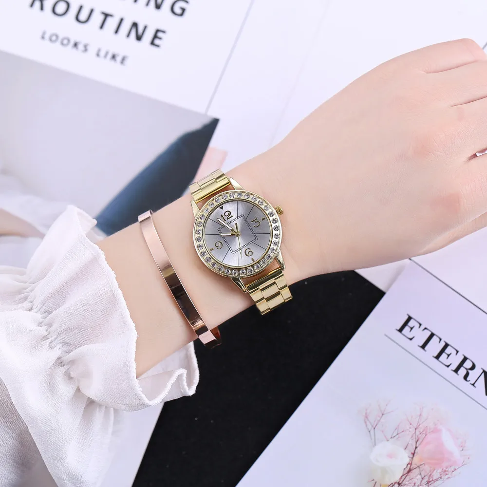 

Women Fashion Stainless Steel Band Analog Quartz Round Wrist Watch Watches