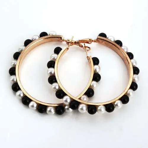 Женские серьги кольца с черным и белым жемчугом из нержавеющей стали|hoop earrings|loop