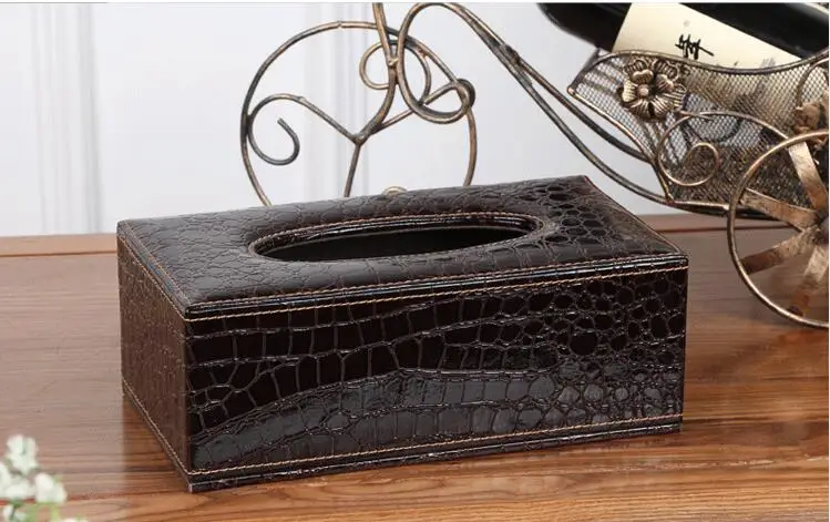 fashion brown Crocodile rectangle wooden leather napkin holder wood tissue box cover for home decor PZJH002 | Дом и сад