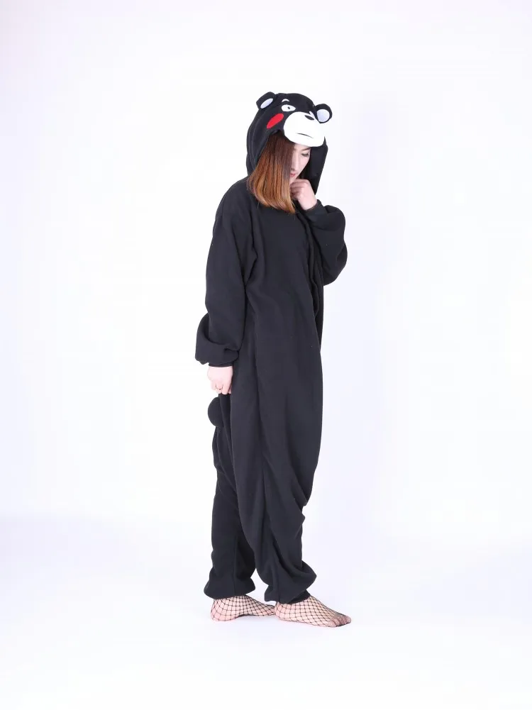 Японского аниме Кумамон медведь Onesie Черный милый карнавальный костюм пижамы для