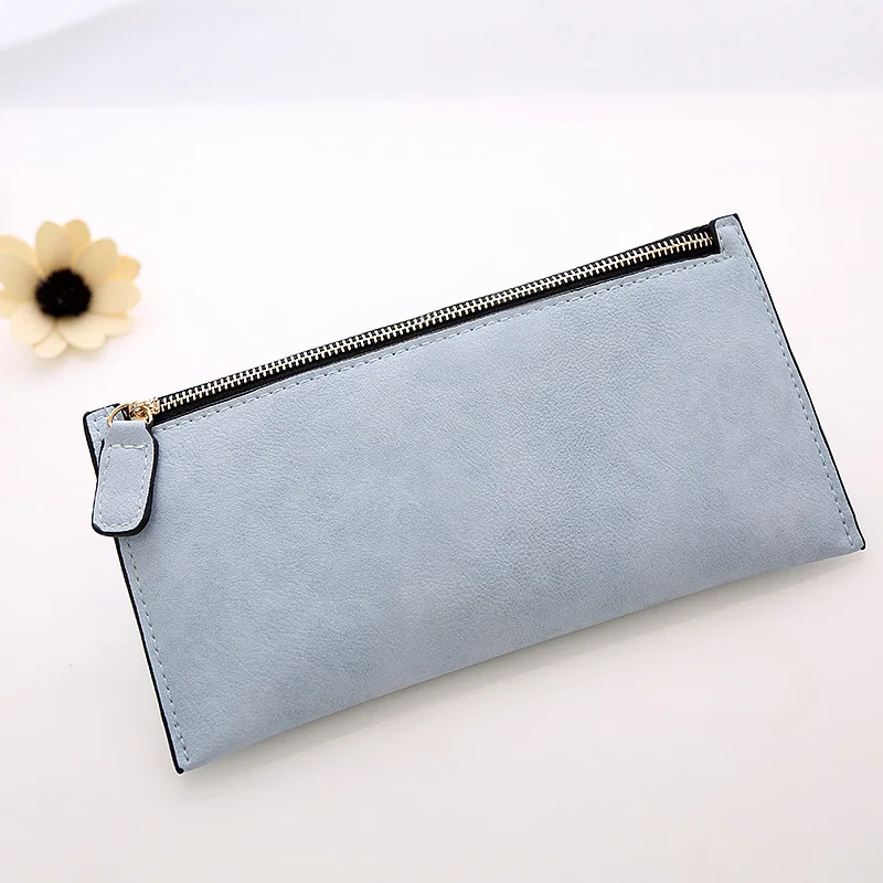 light blue AUTEUIL, Ретро стиль, искусственная кожа, женский кошелек, Женский кошелек, длинный, для денег, сумки, простой стиль, тонкие кошельки, Женский держатель для карт, низкая цена, распродажа - Цвет: light blue