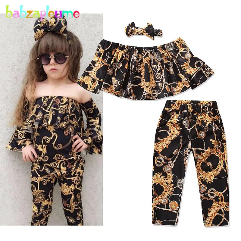 

3Piece 2018 Baby Outfits Kids Costume Summer Toddler Girls Clothes Fashion T-shirt+Pants+Headband Children Clothing Sets BC1819