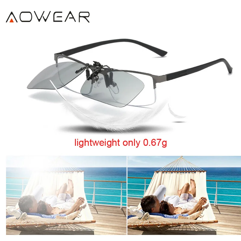 Солнцезащитные очки AOWEAR мужские фотохромные поляризационные с зажимом хамелеон