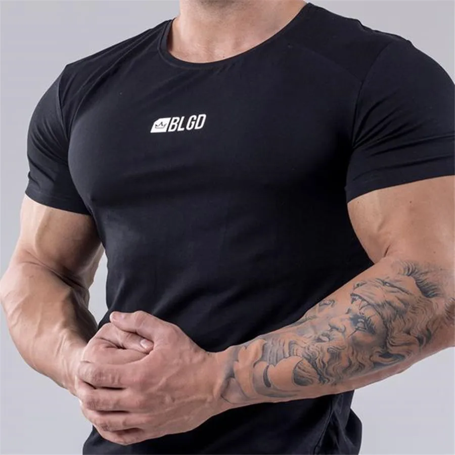 New Men Bodybuilding Skinny T-shirt Summer Casual Short sleeve Cotton Tee Shirt Male Gyms Fitness Workout Tops Crossfit Clothing | Мужская