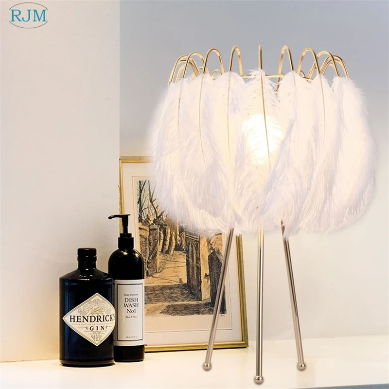 Современные скандинавские модные настольные лампы с перьями теплые напольные