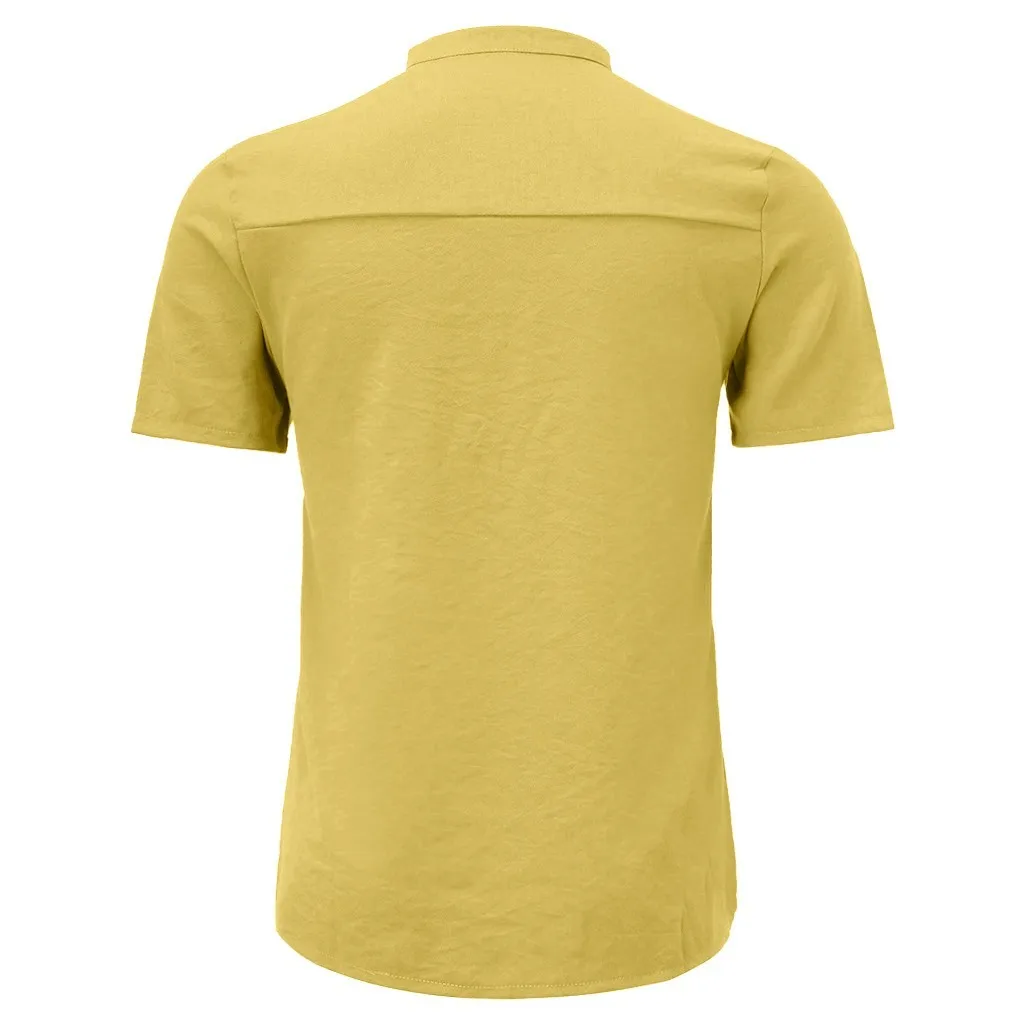 Men's Shirts Summer New Pure Cotton Hemp Button Short Sleeves Fashion Large Blouse Casual male Brand Top dropshipping
