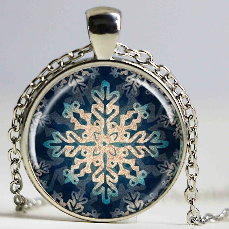 Винтажное ожерелье с подвеской снежинкой стеклянный кулон цветком и кабошоном