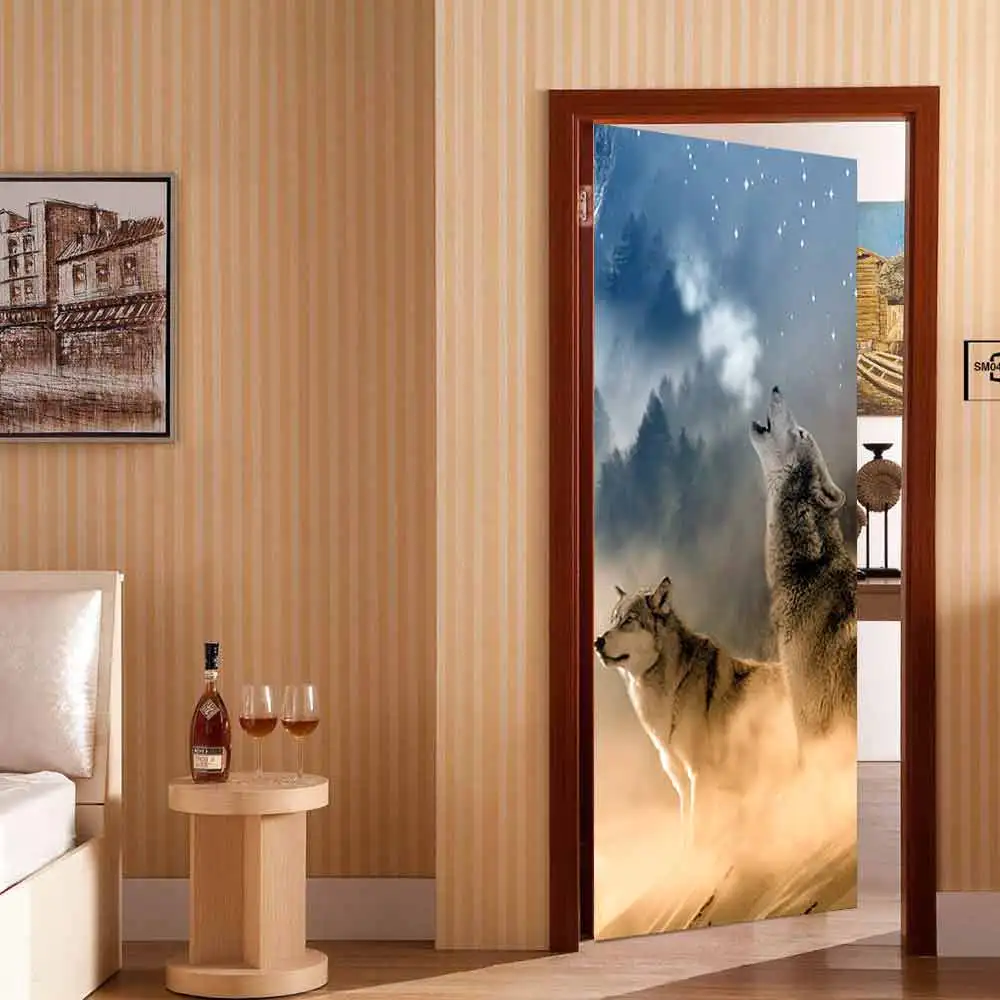 Креативные 3D волчьи собаки ревут для гостиной, спальни, двери, декоративные наклейки, обои, ПВХ, самоклеющиеся, водонепроницаемые, домашний декор