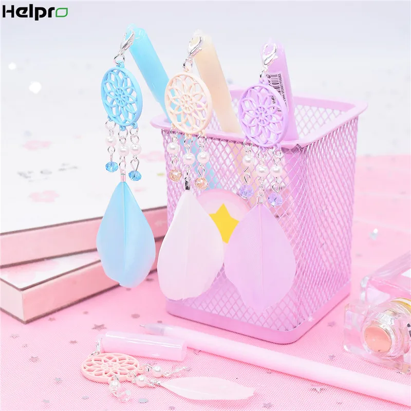 Helpro 1 шт. креативная перьевая перламутровая подвеска гелевая ручка Kawaii черные
