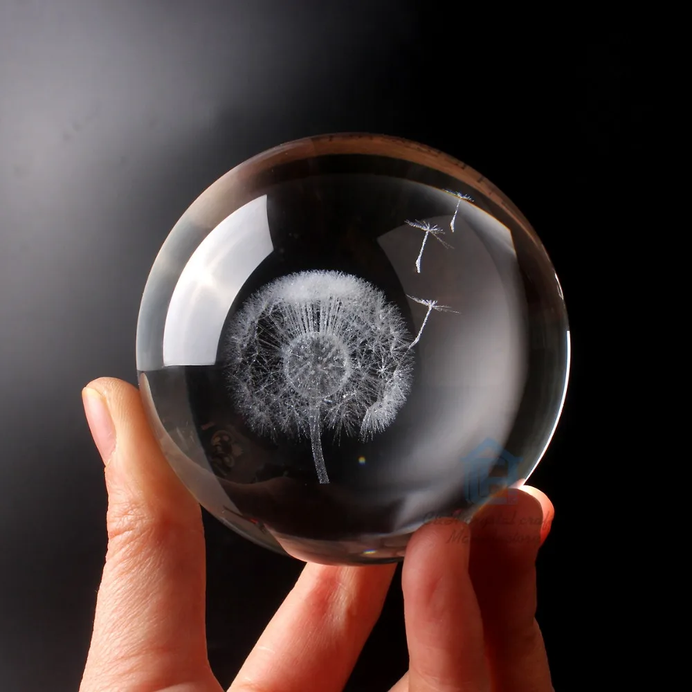 

80mm Glass Ball 3D Laser Engraved Crystal Ball Feng Shui Globe Home Decoration Accessories Miniatures Gifts