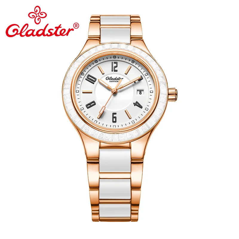 Роскошные Брендовые женские кварцевые часы Gladster с сапфировым стеклом, ювелирные изделия с бриллиантами, керамические женские часы, изысканные женские наручные часы под платье