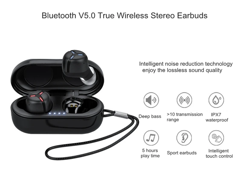 Bluetooth наушники IPX7 водонепроницаемые TWS беспроводные Bluetooth наушники стерео спортивные наушники с сенсорным управлением с микрофоном и зарядным устройством
