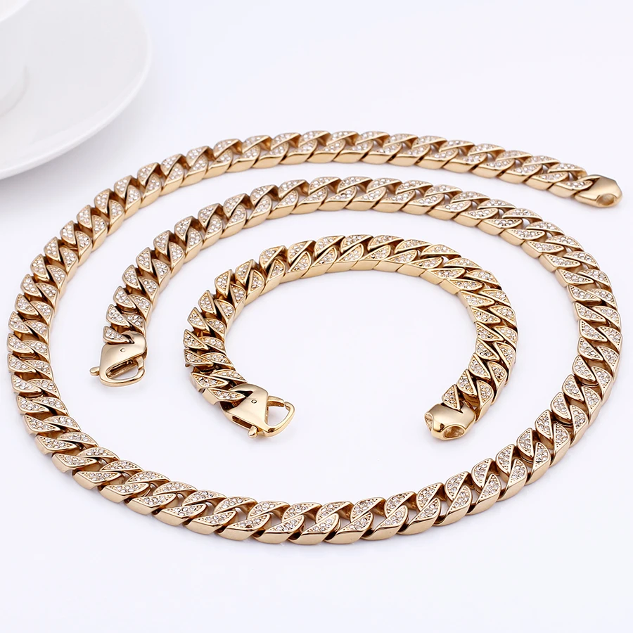 

Golden Stainless Steel Man Bracelet Male Mens Long Necklace Chain For Men Bracelets Bangles Punk Biker Jewelry Birthday Gifts