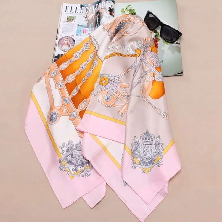 Light Pink Модные принты шелковый шарф хиджаб фуляр большие квадратные шелковые платки из саржевого шелка шаль 3" X 35" - Цвет: Light Pink