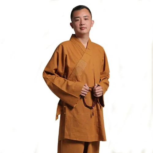 Высококачественная одежда из хлопка и льна с длинным рукавом униформа монаха