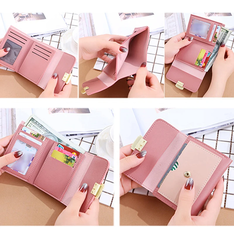 Женский короткий кошелек 3 сложения кожаный женский держатель для карт маленький