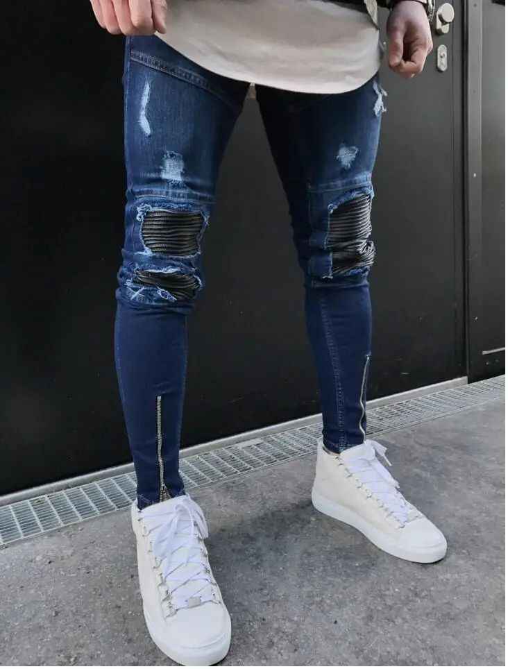 High Street Стиль обтягивающие джинсы новые модные Для мужчин отверстия узкие