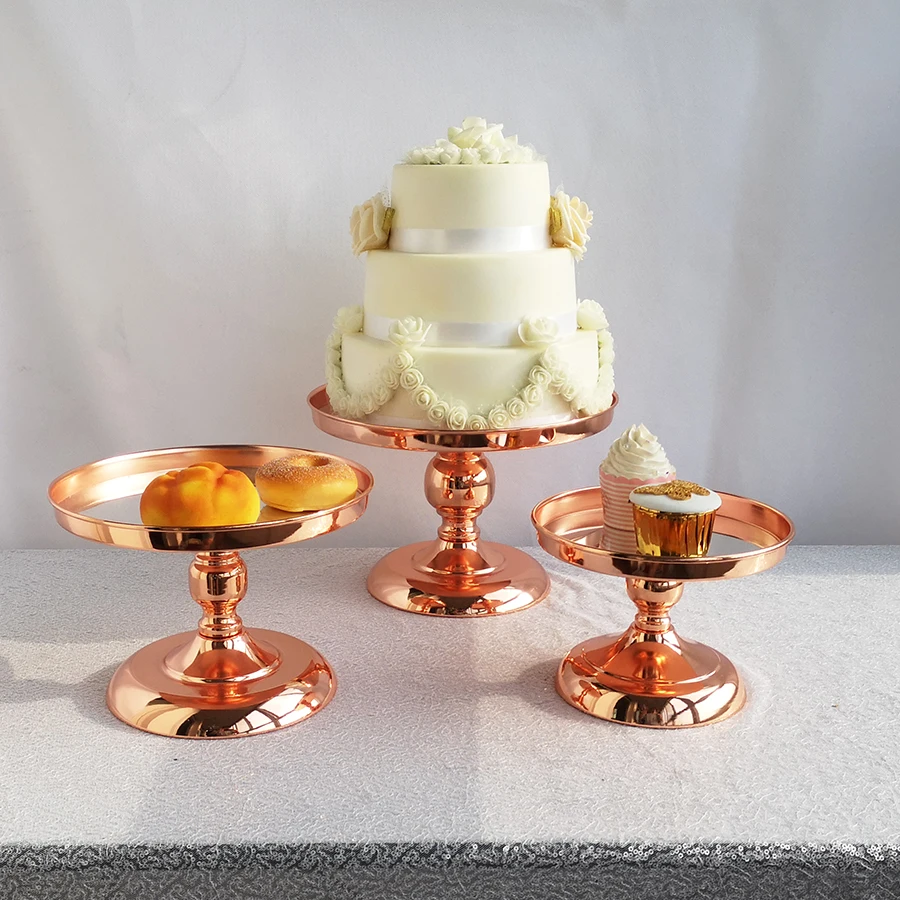 

3Pcs Rose Gold Cake Stand, Modern Round Mirror Surface Wedding Birthday Party Dessert Cupcake Display Pedestal