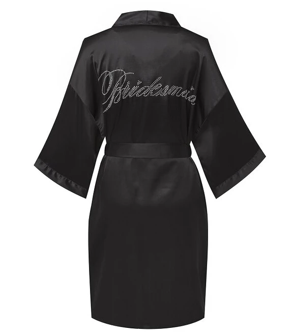 bridesmaid black Модный Шелковый халат для невесты, сексуальное женское Короткое атласное свадебное кимоно, ночная рубашка, женский халат, пижама - Цвет: bridesmaid black