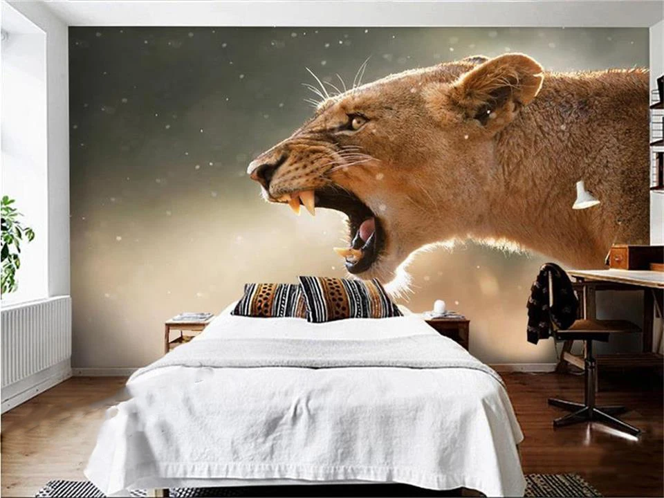 Фото Настенные 3d обои на заказ фрески с изображением диких животных Львов постельных