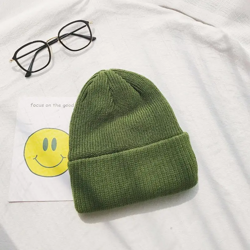 Зимняя шапка для мужчин Skullies& Beanies для женщин и мужчин, модная теплая шапка унисекс, эластичная вязаная шапочка, шапки, модная Зеленая Шапка - Цвет: Green