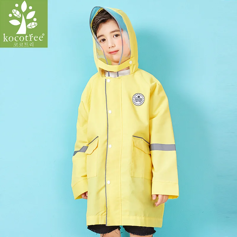 Yellow Kocotree/утолщенный водонепроницаемый детский плащ-дождевик; цвет желтый, синий, розовый; детский длинный плащ; скрытый школьный дождевик; дождевик с большими полями - Цвет: Yellow