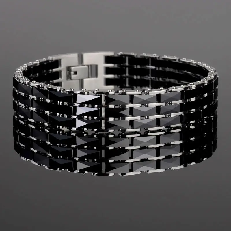 Модные браслеты 316L из титановой стали, черные звенья цепи, керамические браслеты для мужчин, длина 19,5 см, длина 16,5 см