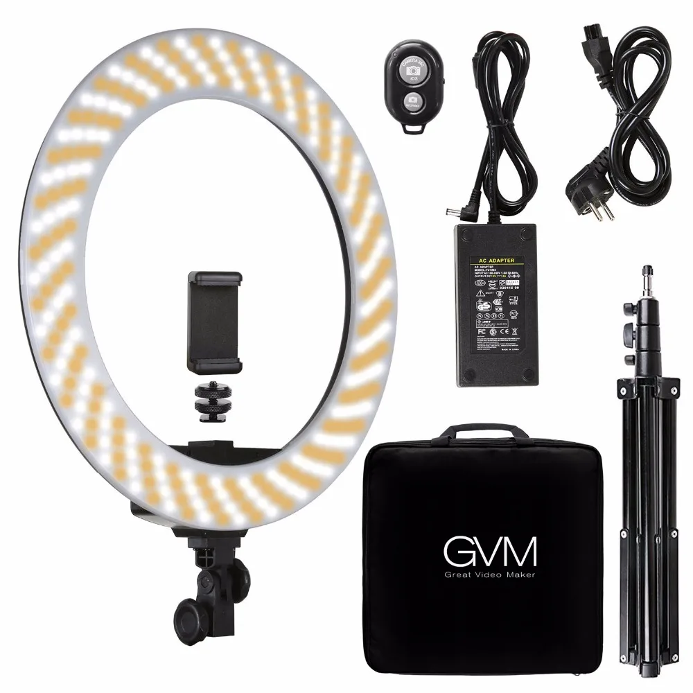 GVM Bi-color LED Ring Light With Stand 3200K-5600K Dimmable Video For Makeup YouTube Photography Lighting Kit 18 inch | Электроника