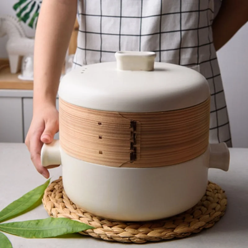 Двухслойный Пароварка керамическая кастрюля кухонная высокотемпературная