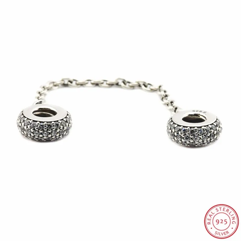 Красивые 925 пробы серебряные цепи безопасности с прозрачными CZ DIY Fit PANDORA Подвески