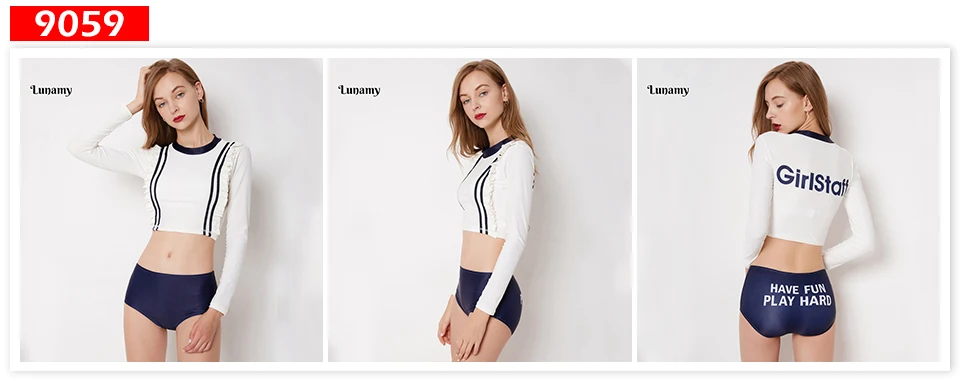 Lunamy, S-2XL, сексуальный купальник с высокой талией, длинный рукав, женский купальник, 2 предмета, пляжная одежда,, купальник, женский купальник