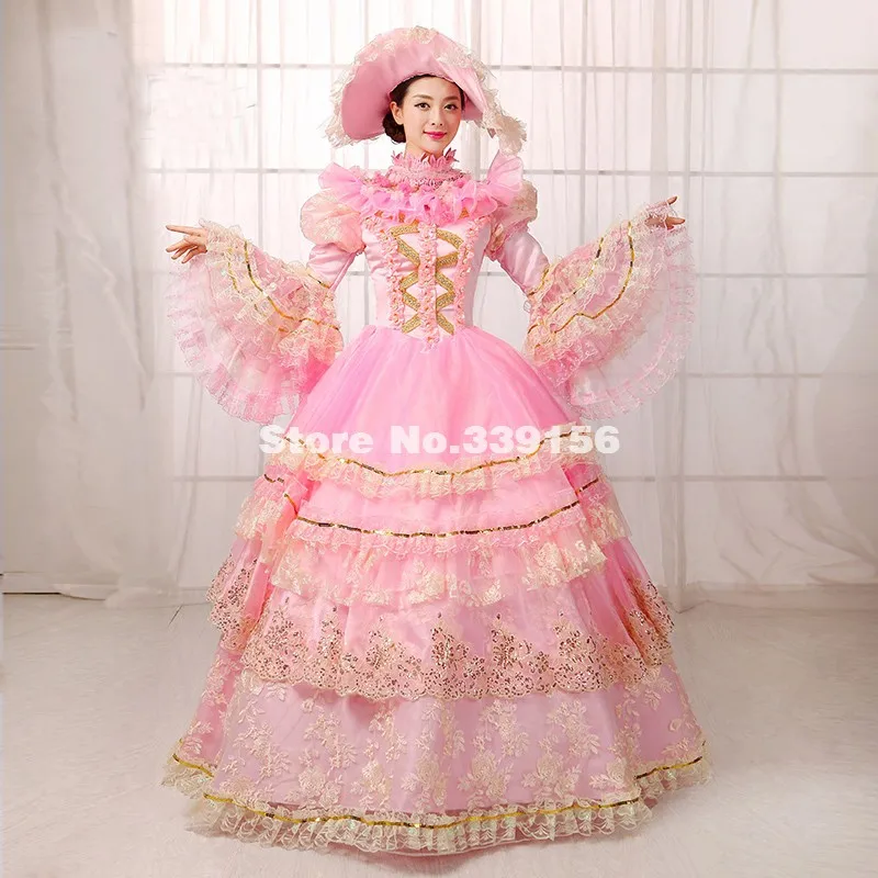 Распродажа розовое кружевное платье Рококо Мария Антуанетта сценическая одежда