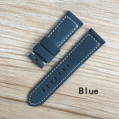 24mm Blue Аксессуары для часов Ремешок 24 мм Brwon Синий Красный Белый Винтаж Crazy Horse mate пояса из натуральной кожи Часы Для Panerai PAM ремень - Цвет ремешка: 24mm Blue