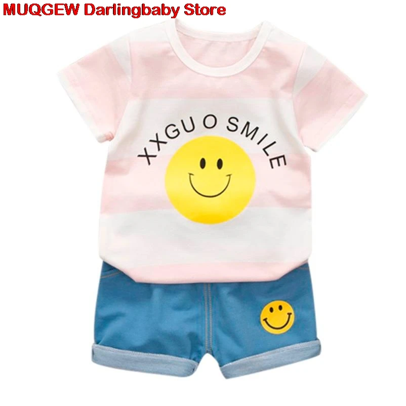 Kids Clothes Girls Smile Letter Printed Summer Top T-shirt Shorts Pants Set Boys Fashion Cool Children Clothing | Детская одежда и