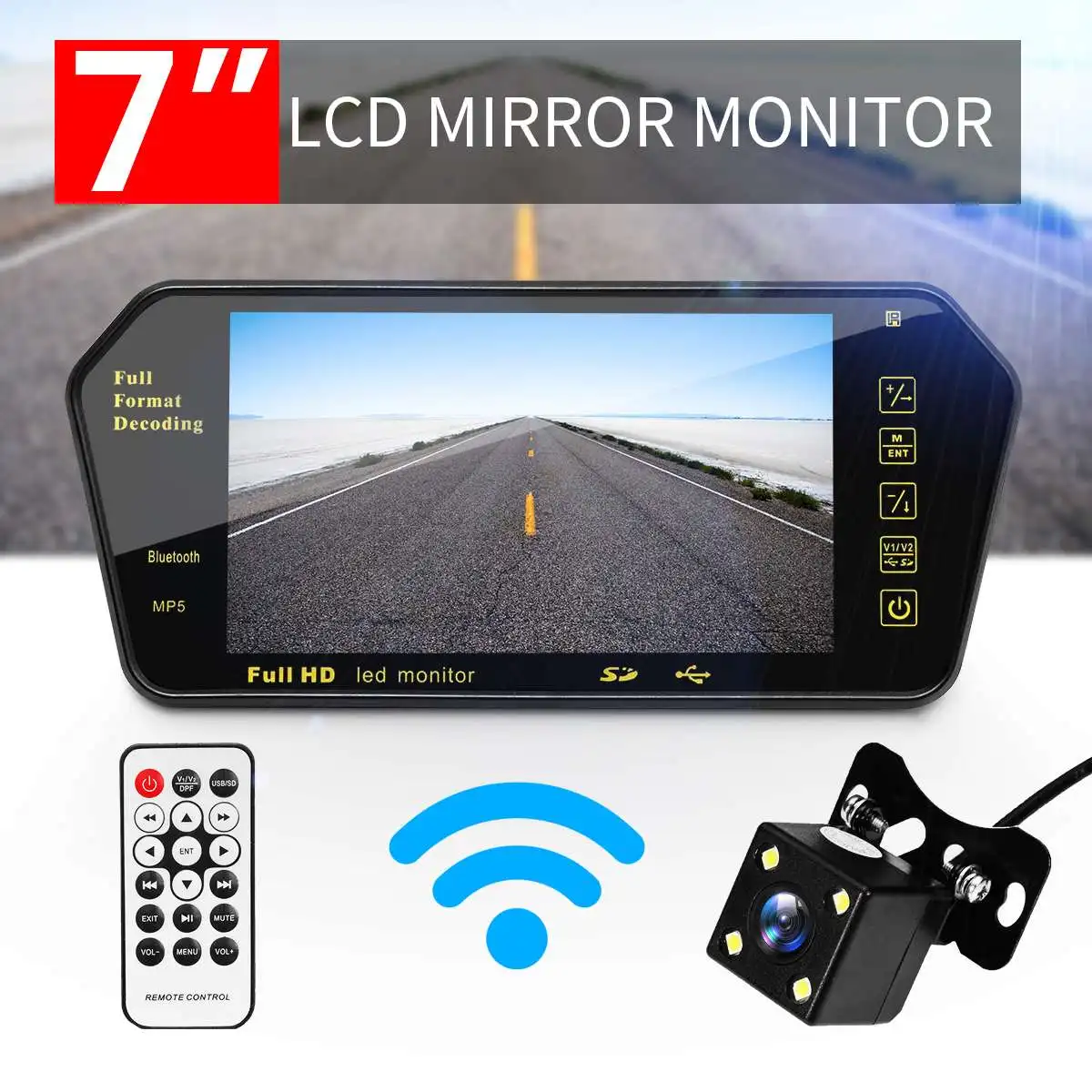 7 дюймов TFT lcd зеркало заднего вида монитор+ ночное видение Обратная Автомобильная камера bluetooth упаковочная система для автомобильных мониторов заднего вида