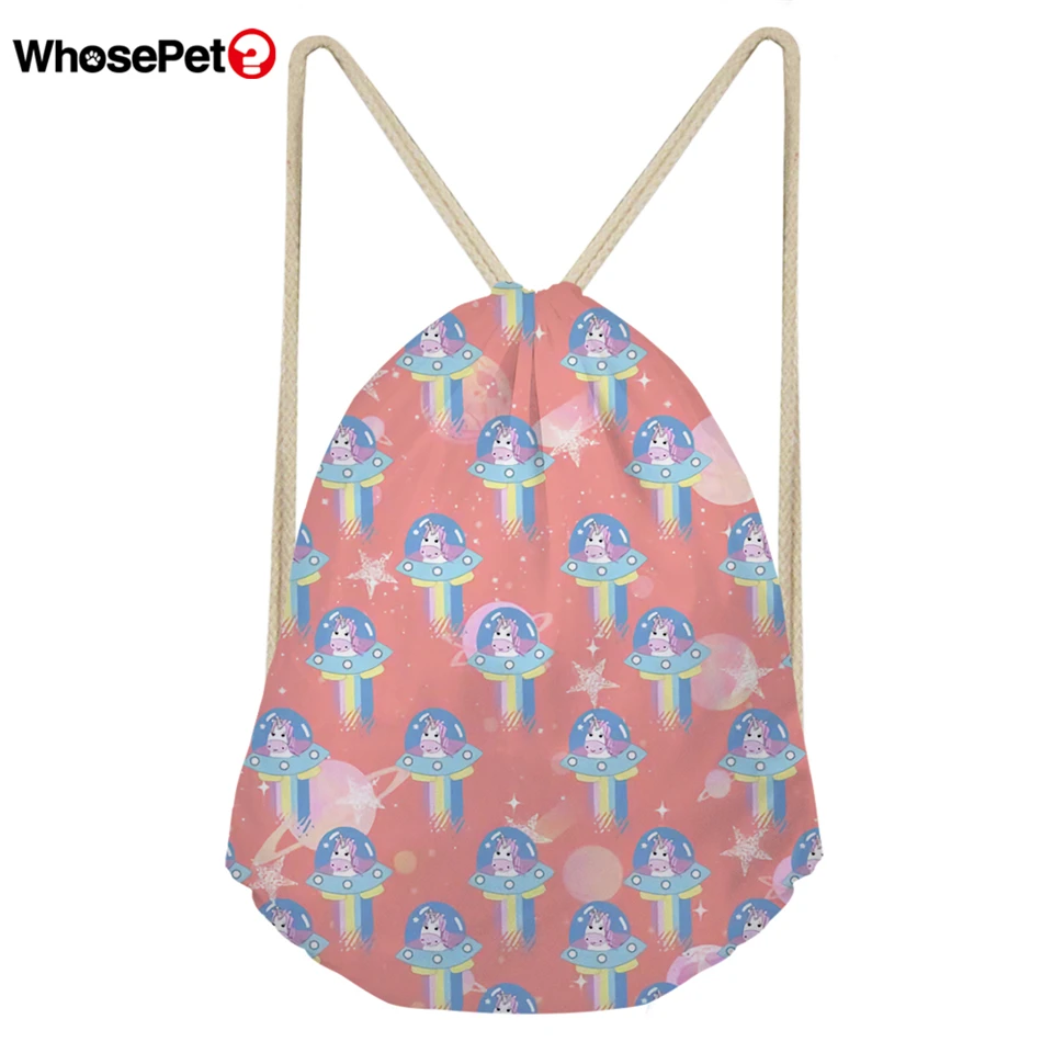 WHOSEPET мультяшный Единорог женские сумки на шнурке рюкзак женский Mochila Escolar Softback