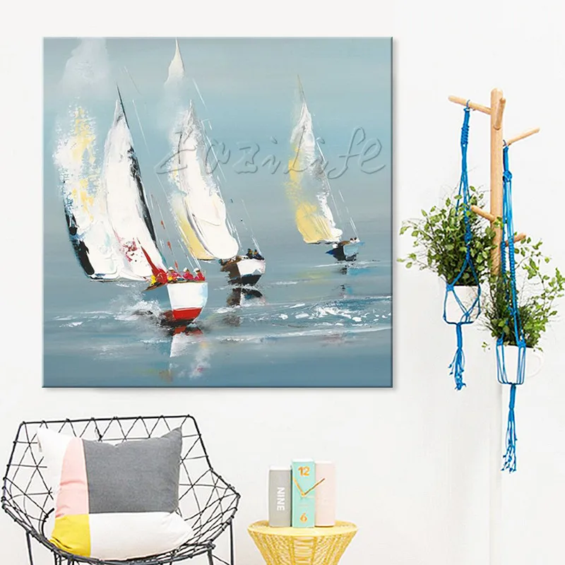 Ручная роспись лодка Холст Картина маслом настенные картины для гостиной